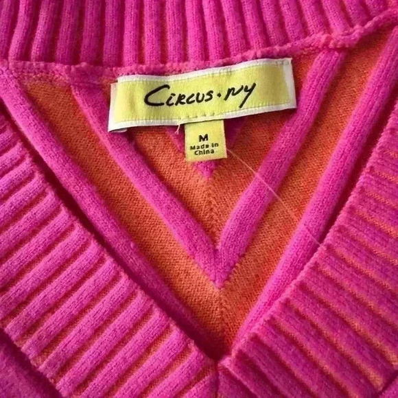 Circus NY by Sam Edelman V-Neck Textured Rib Cropped Sweater~pink/orange~NWOT~ M - Picture 7 of 9